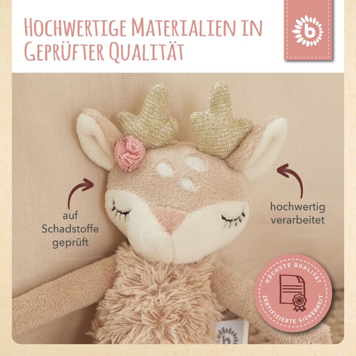 Bieco Kuscheltier Reh Ella mit Rassel | Baby Kuscheltier ab 0 Monate Stofftier Baby Plüschtier Reh rentier – Bild 4